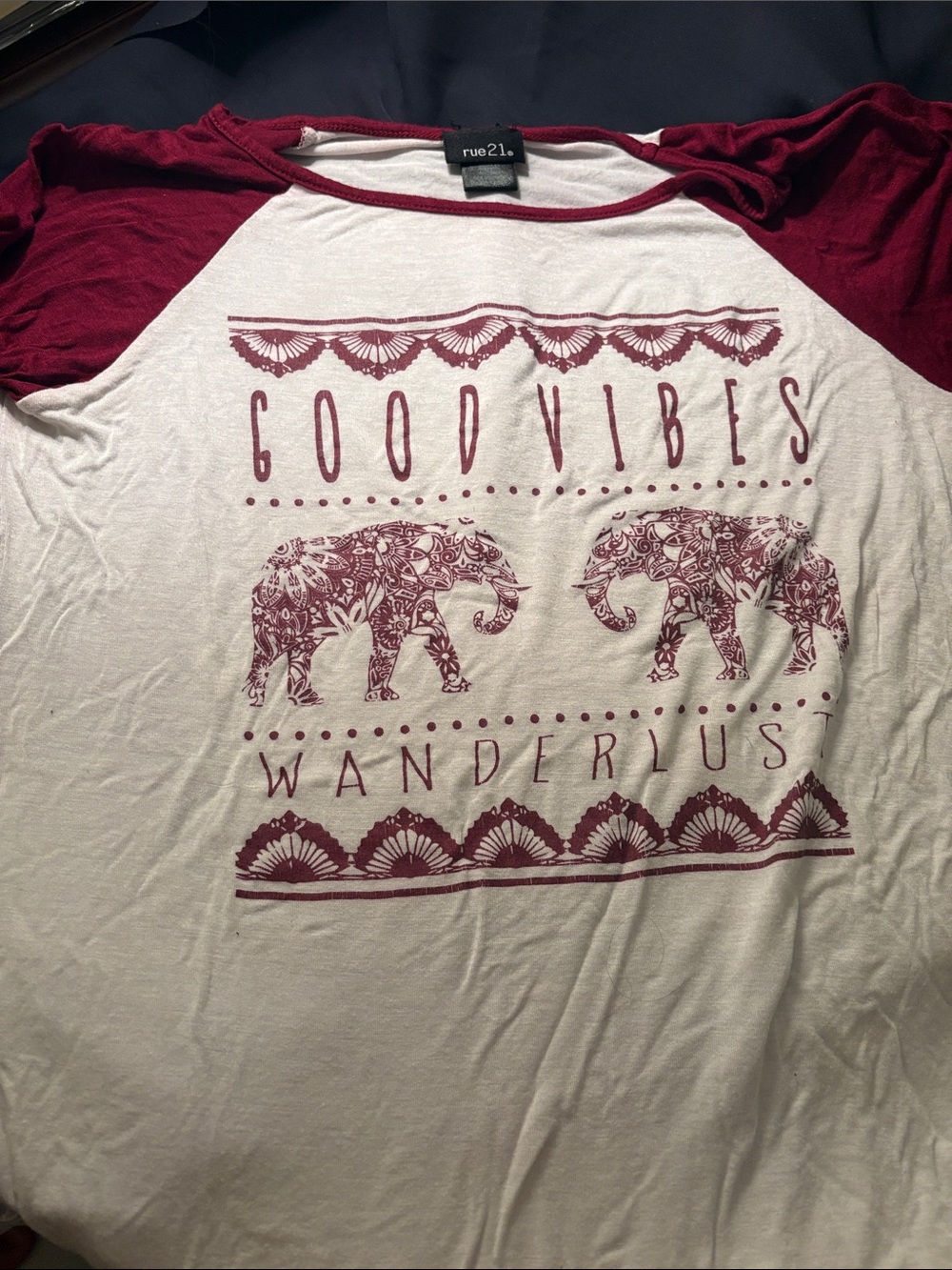rue21 Burgundy & White 'Good Vibes Wanderlust' Raglan Tee